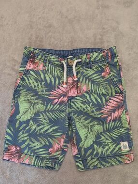 H&M Navy Shorts with Green & Pink Tropical Print 5-6y